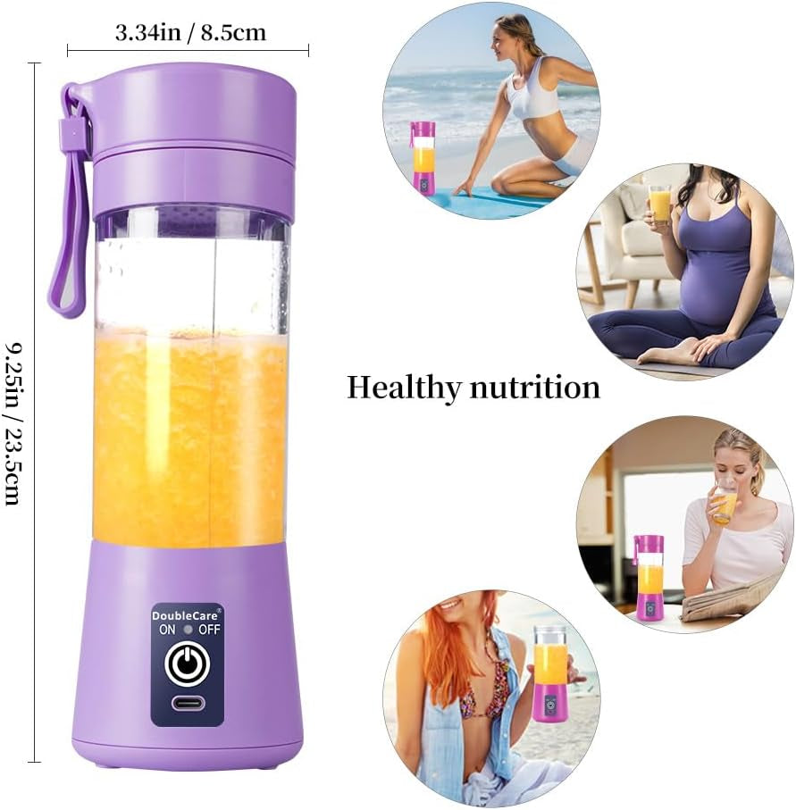 Portable Blender Cup,Electric USB Juicer Blender,Mini Blender Portable Blender for Shakes and Smoothies, Juice,380Ml, Six Blades Great for Mixing,Light Purple