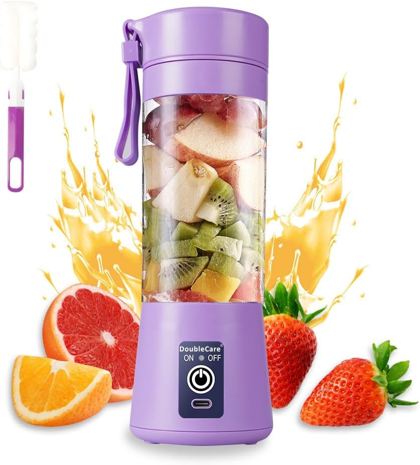 Portable Blender Cup,Electric USB Juicer Blender,Mini Blender Portable Blender for Shakes and Smoothies, Juice,380Ml, Six Blades Great for Mixing,Light Purple